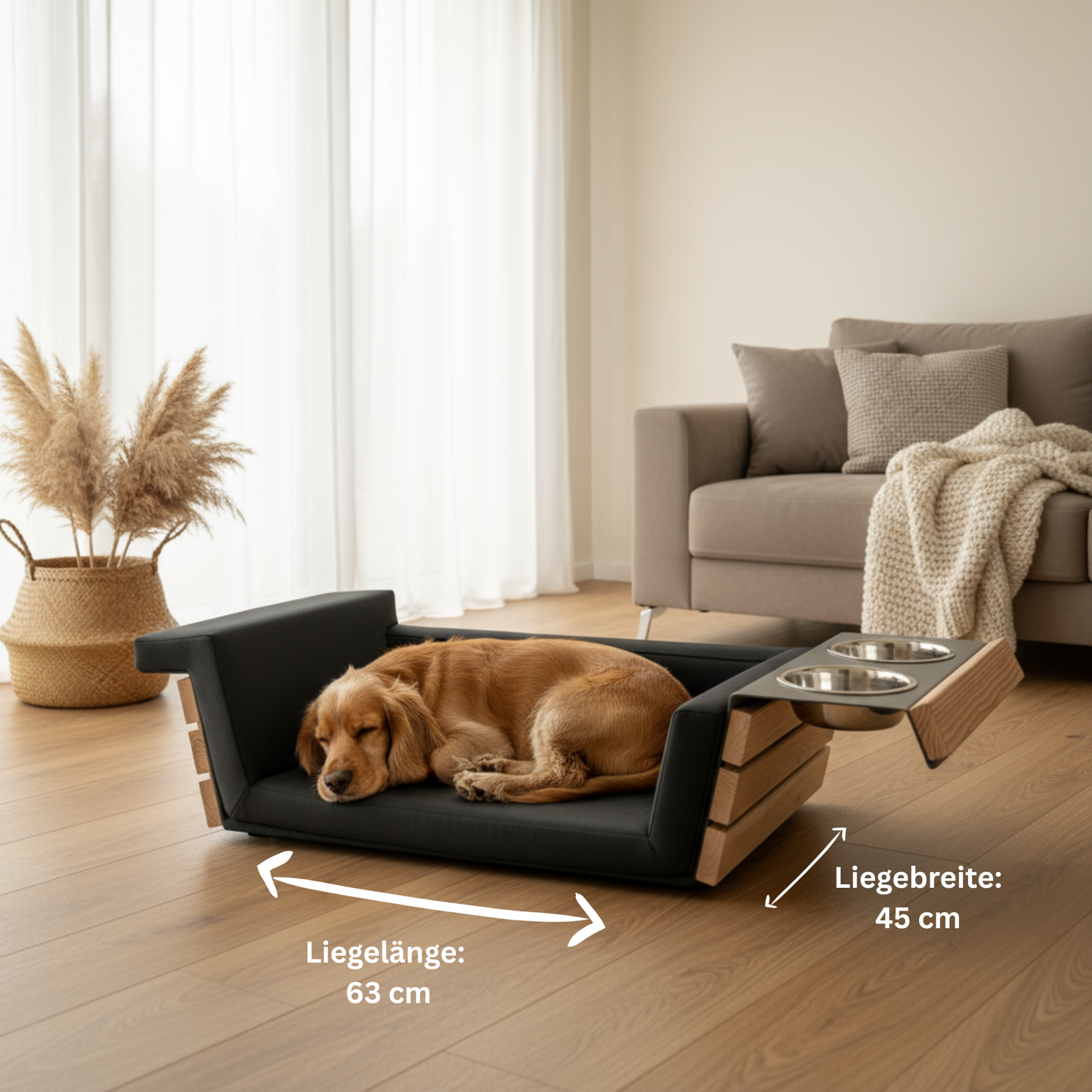 MEBE NapfLounge Duo - Hunde- und Katzensofa mit integrierter Futterbar - Memory Foam