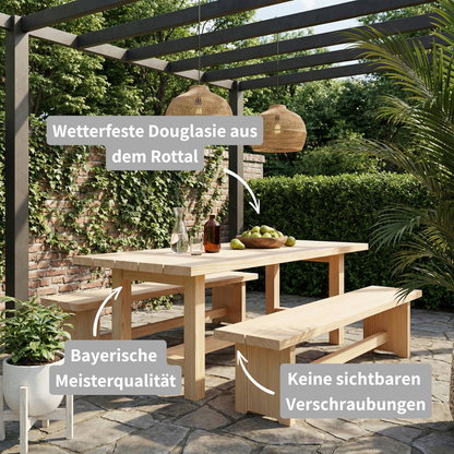 MEBE Franzl - Douglasien Gartengarnitur - Tisch mit 2 Bänken - 99 x 200 cm
