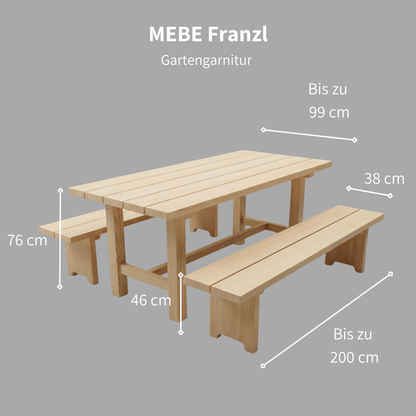 MEBE Franzl - Douglasien Gartengarnitur - Tisch mit 2 Bänken - 99 x 200 cm