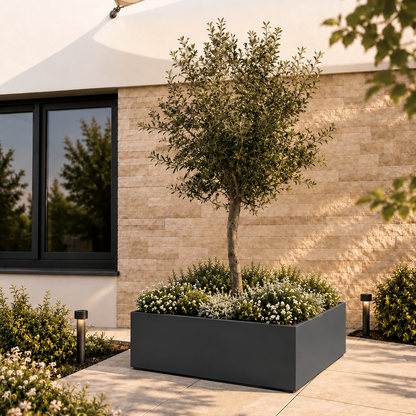 MEBE Planty - Pflanztopf - Mit Bodenplatte - 100 x 100 x 40 cm - Anthrazitgrau Matt
