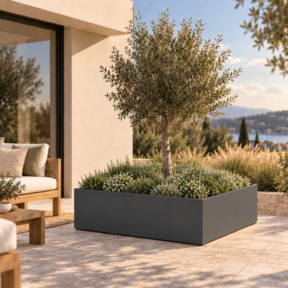 MEBE Planty - Pflanztopf - Mit Bodenplatte - 100 x 100 x 40 cm - Anthrazitgrau Matt