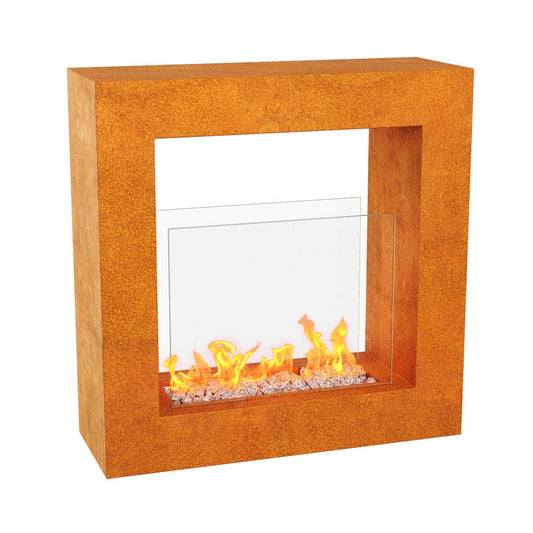 MEBE Lumo C - Bioethanol-Kamin in Rostoptik, freistehend aus Cortenstahl