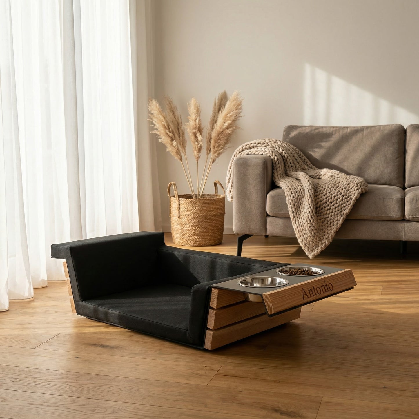 MEBE NapfLounge Duo - Hunde- und  Katzensofa mit integrierter Futterbar - Memory Foam