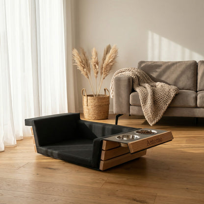 MEBE NapfLounge Duo - Hunde- und  Katzensofa mit integrierter Futterbar - Memory Foam