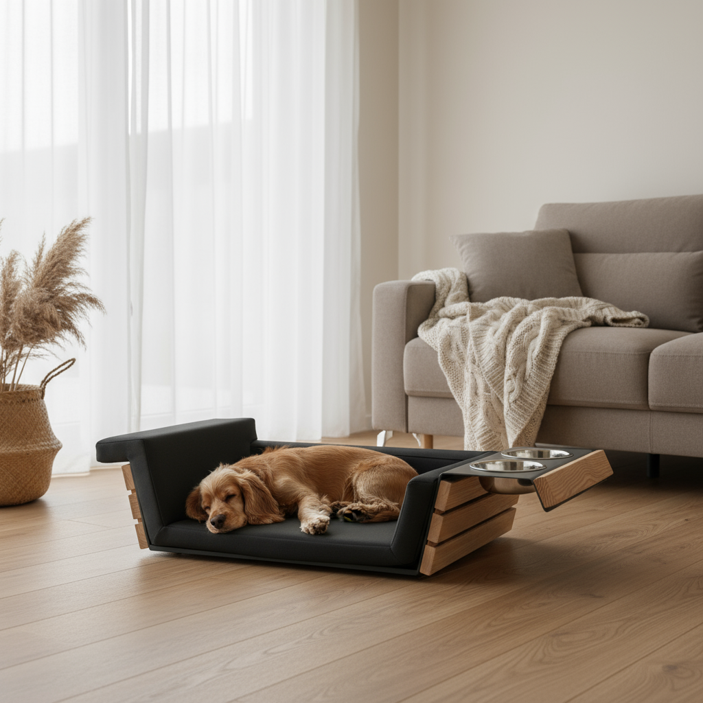 MEBE NapfLounge Duo - Hunde- und  Katzensofa mit integrierter Futterbar - Memory Foam