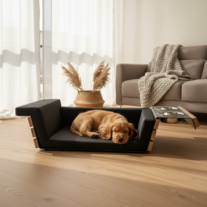 MEBE NapfLounge Duo - Hunde- und  Katzensofa mit integrierter Futterbar - Memory Foam